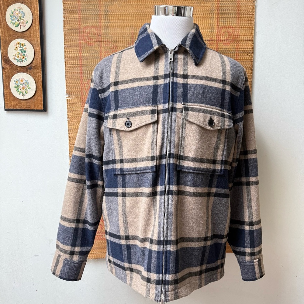 H&M Wool Plaid Men's Jacket in Blue and Tan
